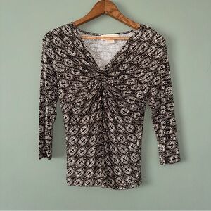 Michael Kors womens 3/4 sleeve v neck gathered bust shirt Small petite SP